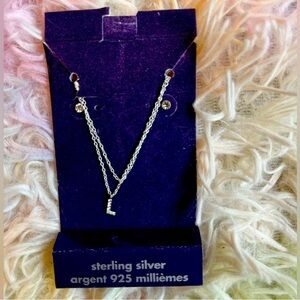 Sterling Silver Necklace with L Initial Pendant and small ear rings